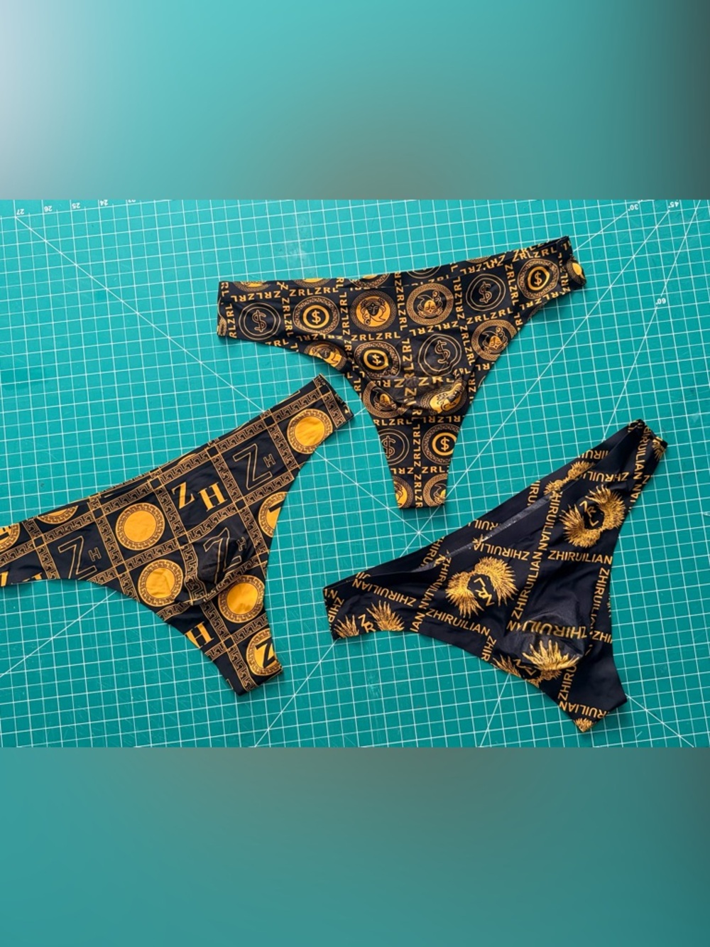 Black & Gold Logo Print Bikini Bottoms